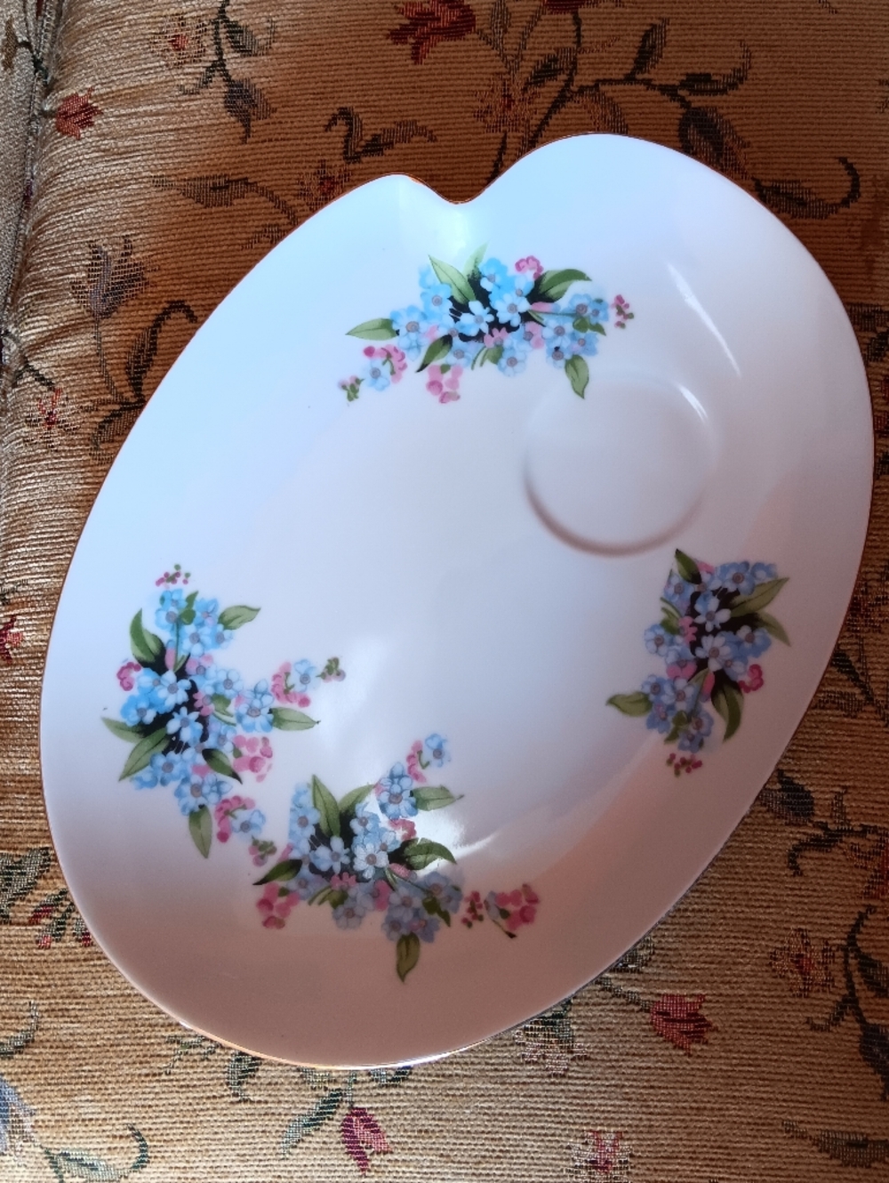 White Floral Porcelain Serving Platter with Blue & Pink Flowers